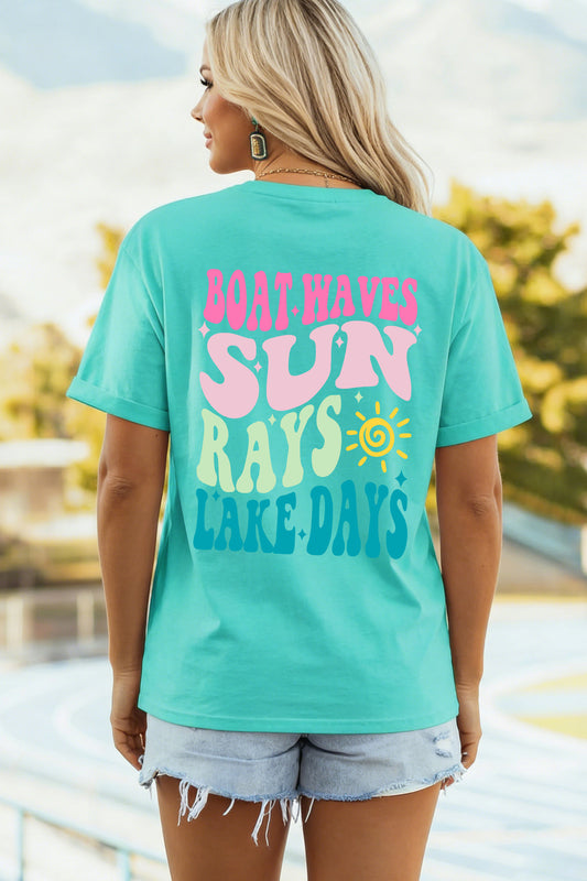Mint Green LAKE DAYS Double Side Printed Vacation T Shirt