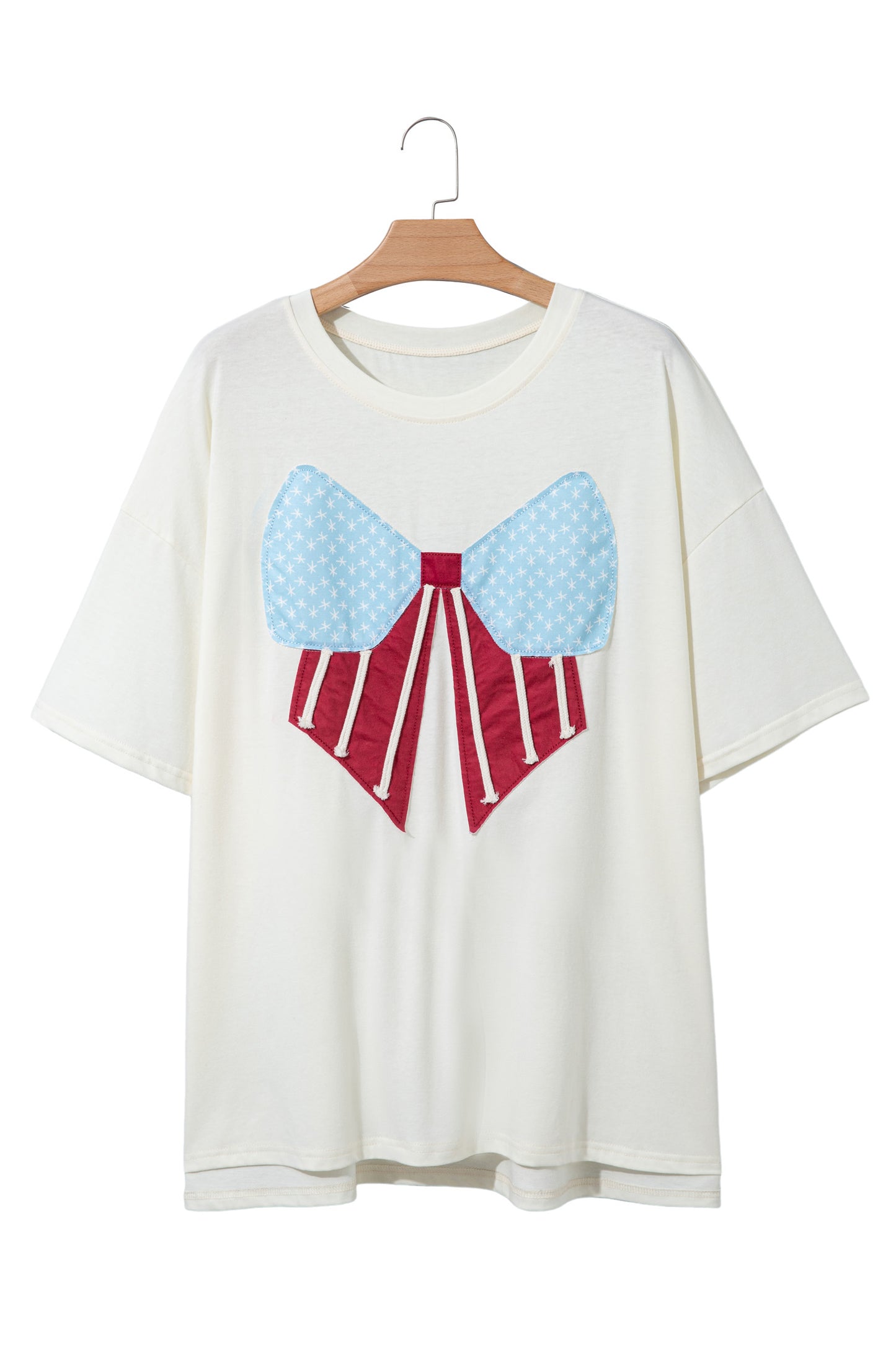 White Distressed Flag Bow Patched Plus Size T Shirt