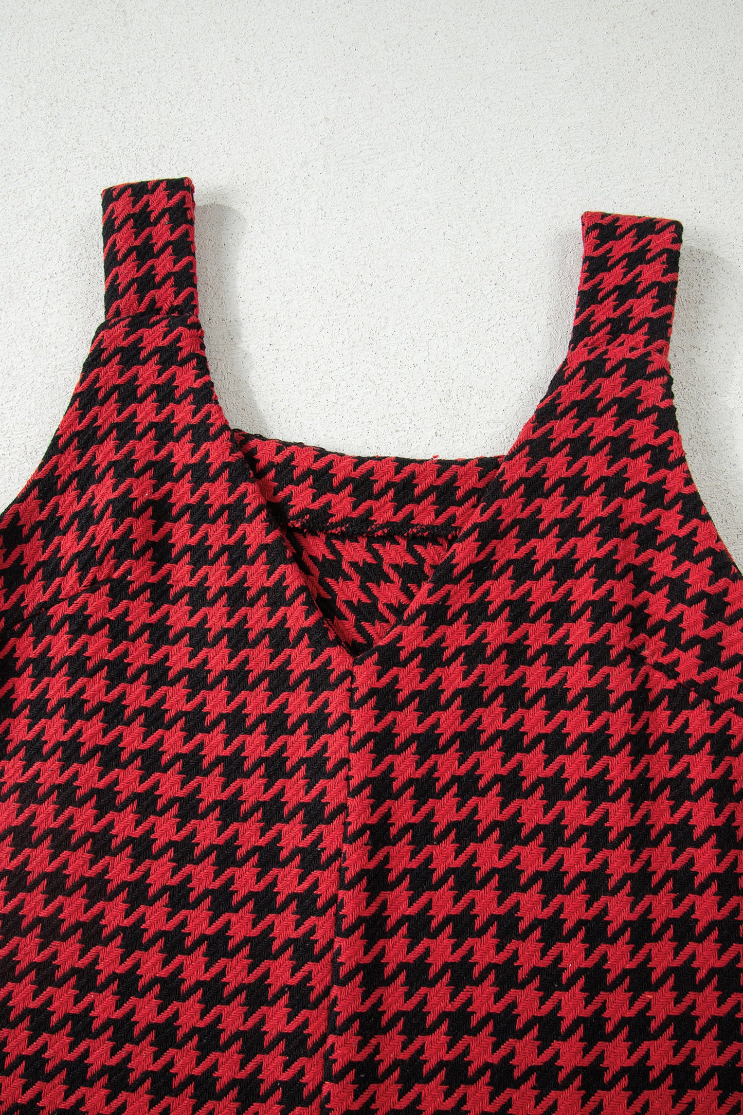 Khaki Houndstooth Print V Neck Sleeveless Mini Dress