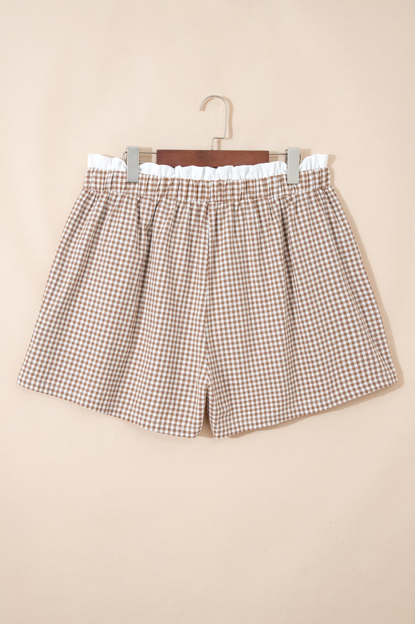Sky Blue Contrast Trim Plaid Print Plus Size Shorts