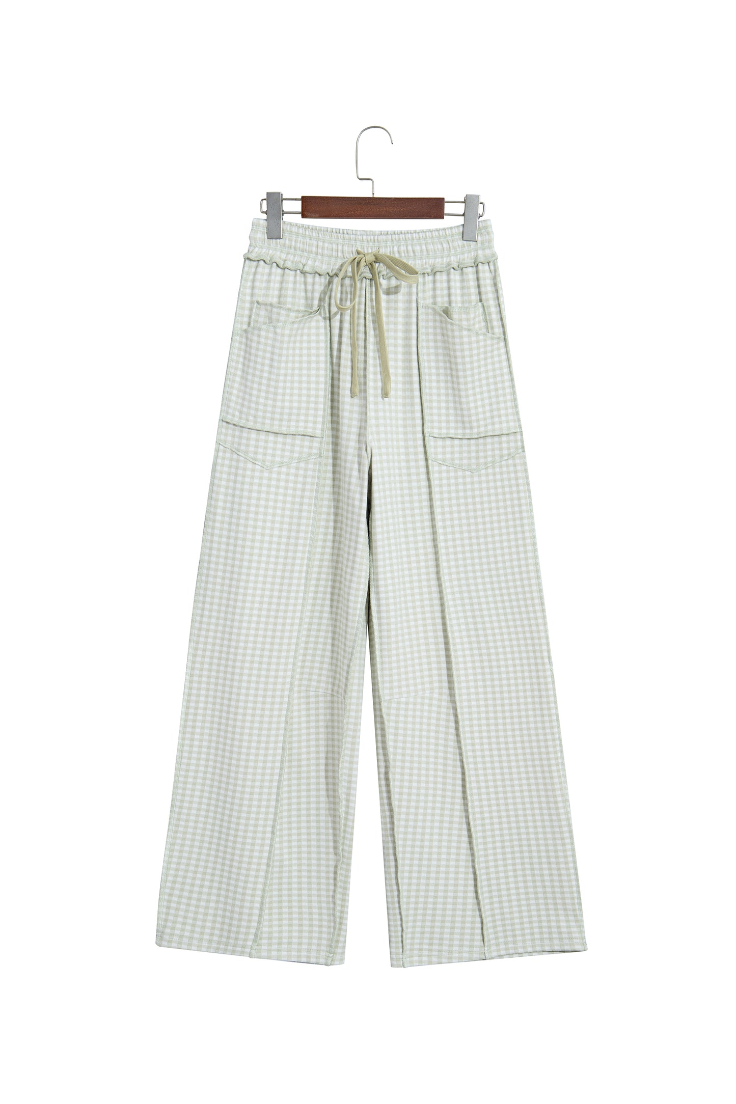 Red Plaid Contrast Trim Drawstring Elastic Waist Shift Pants