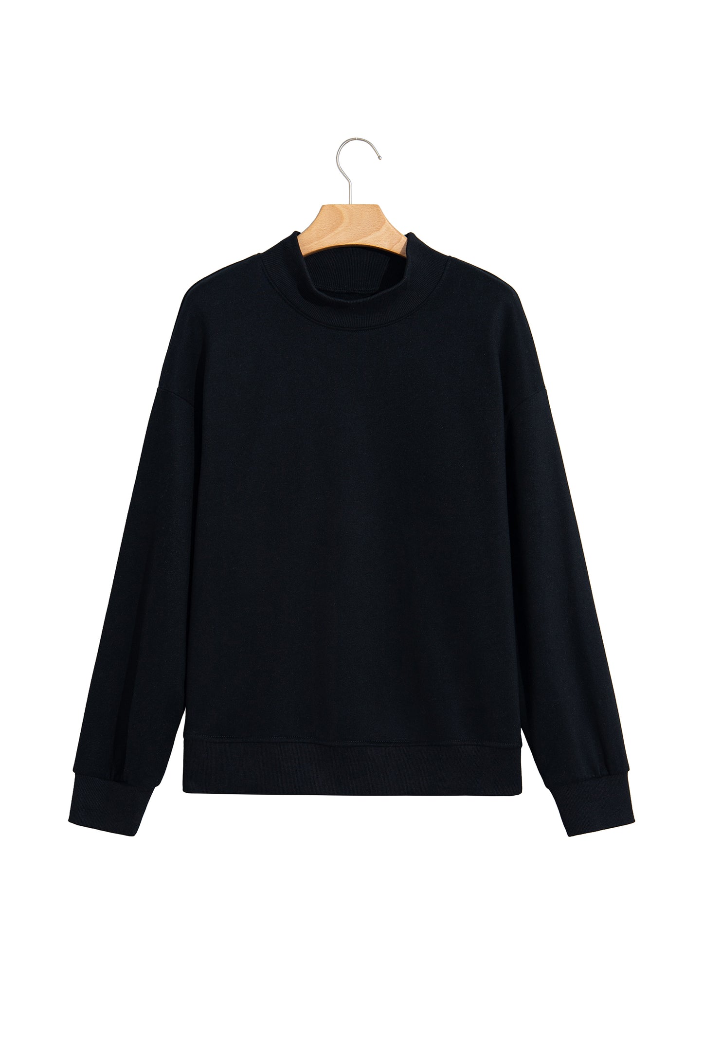 Black Solid Color Oversized Mock Neck Sweatshirt