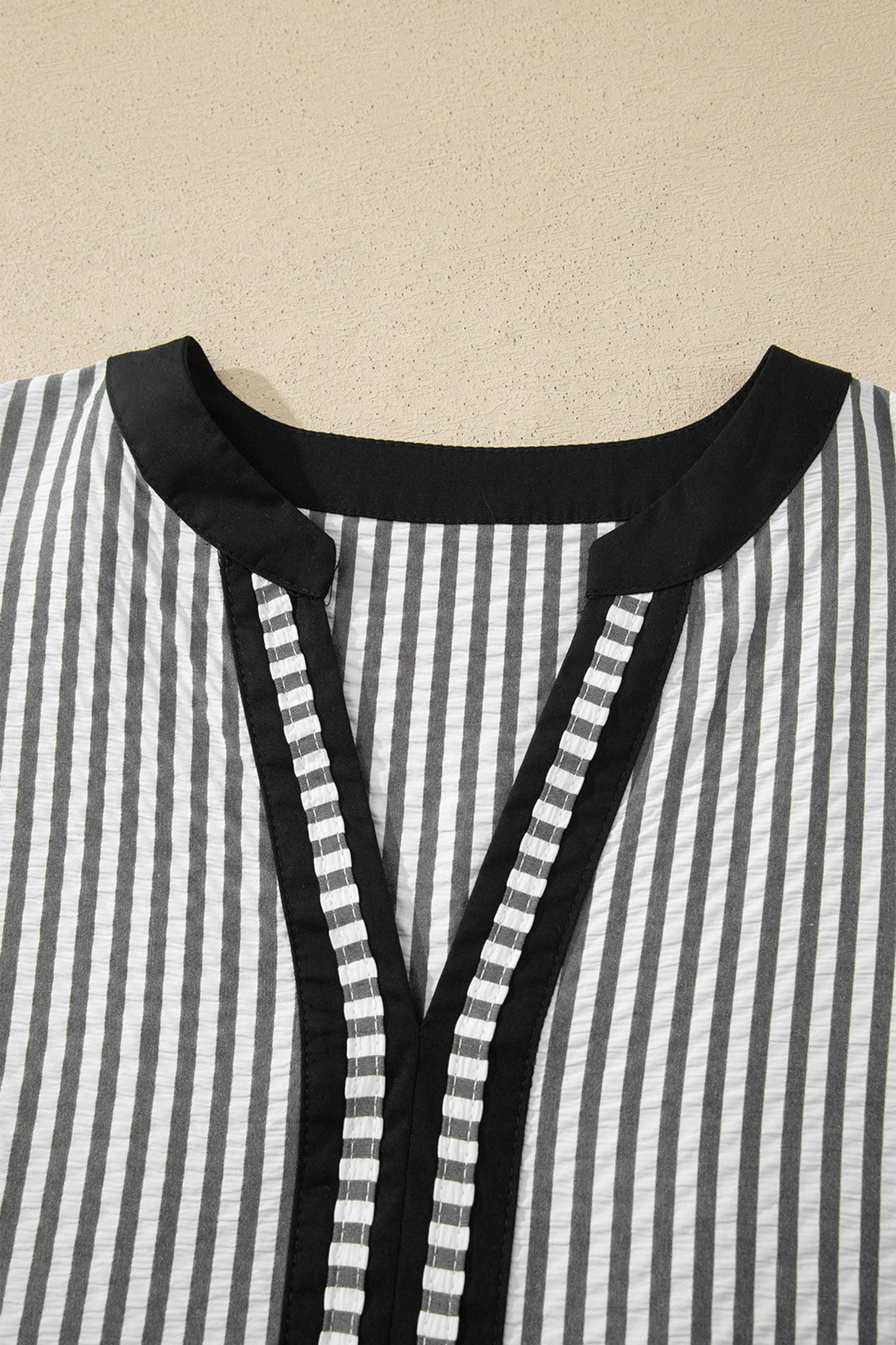 Black Stripe Contrast Trim V Neck Flutter Sleeve Casual Long Dress