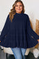 Navy Blue Tiered Ruffle Ribbed Crew Neck Pullover Plus Size Top