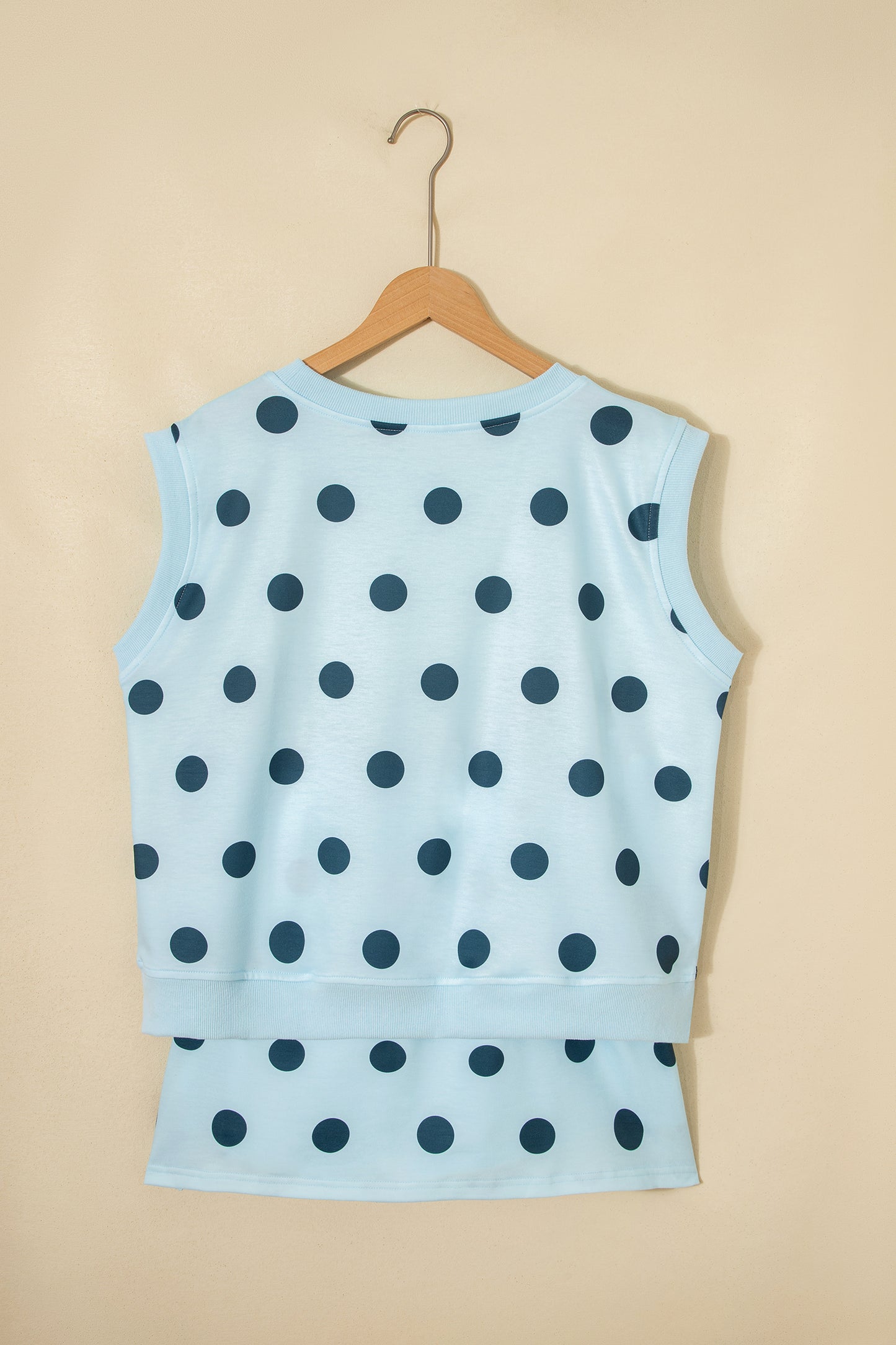 Pink Ribbed Trim Polka Dot Print Tank Split Mini Skort 2pcs Set