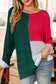 Chestnut Color Block Knit V Neck Loose Sweater