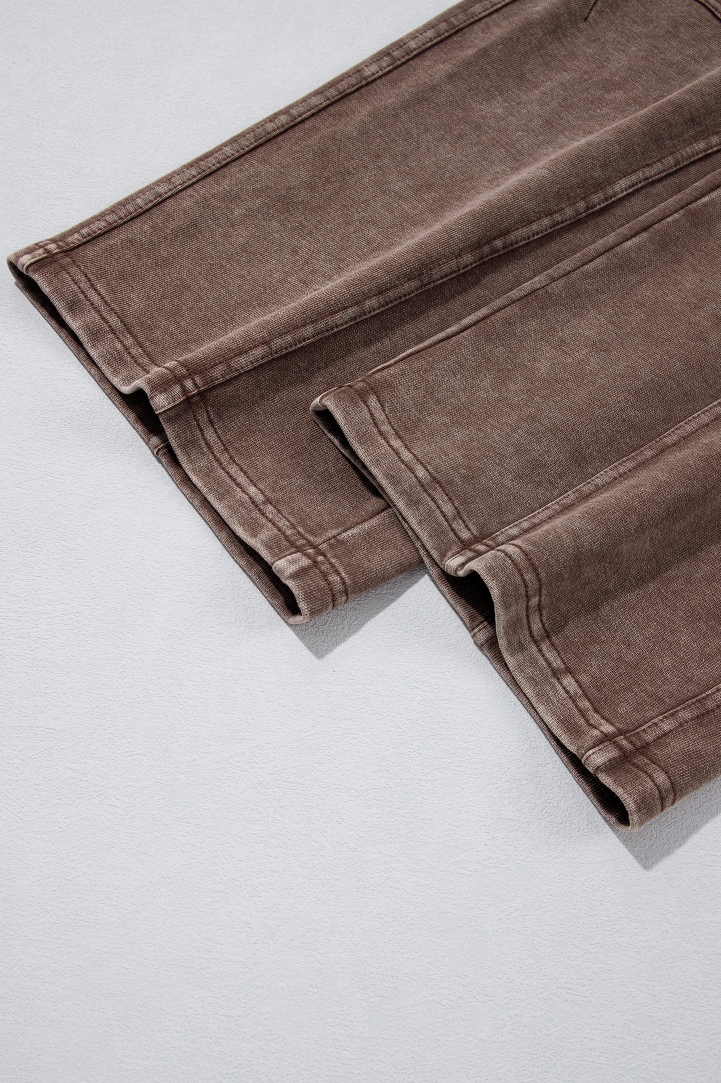 Coffee Mineral Wash Seam Detail Elastic Waist Barrel Pants