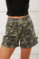 Green Camouflage High Rise Denim Shorts