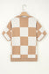 Light French Beige Checkered Pattern Loose Drop Shoulder Half Sleeve Sweater