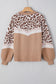 Straw Yellow Leopard Color Block Knit Round Neck Baggy Sweater