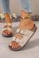 Beige Embroidered Trim Retro Buckle Faux Suede Slippers