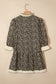 Black Leopard Print Striped Color Block Trim V Neck Bracelet Sleeve Mini Dress