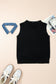 Black Solid Color Knit Contrast Denim Patchwork Collar Sweater Vest