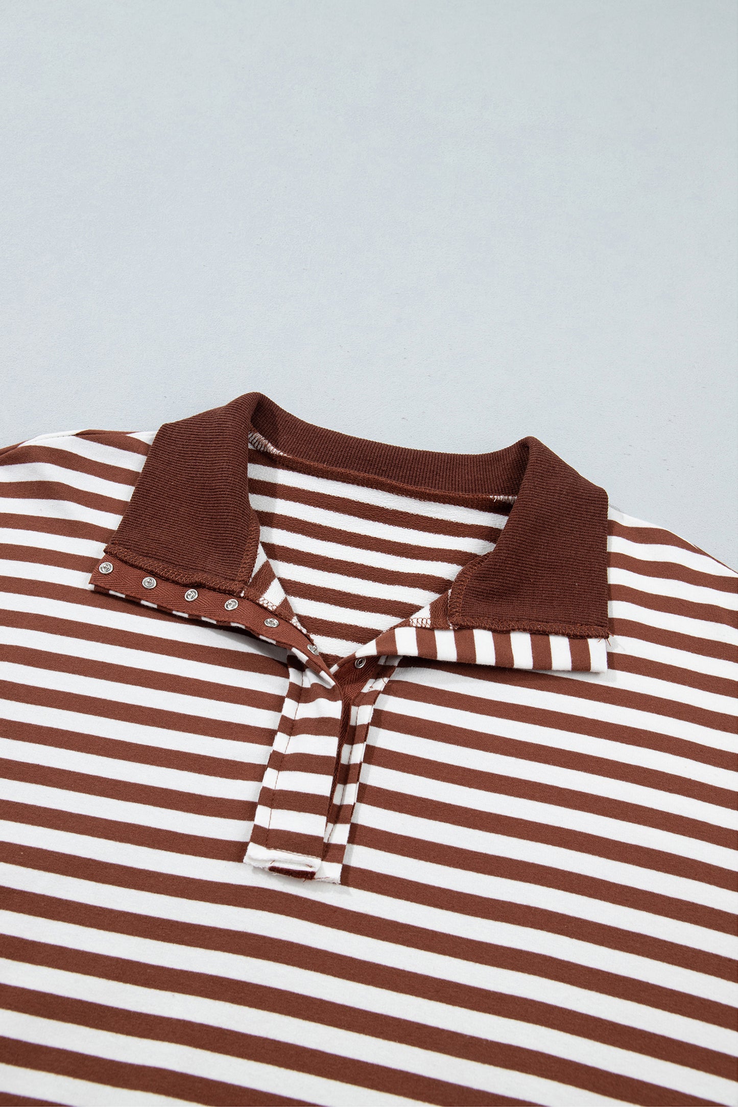 Brown Stripe Color Block Trim Raw Seam Split Hem Loose Pullover Sweatshirt