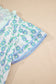 Green Floral Print Striped Detail Contrast V Neck Patchwork Flutter Sleeve Blouse