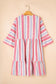 White Stripe Plus Size Embroidered Detail Flared 3/4 Sleeve V Neck Dress