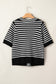 Sky Blue Stripe Short Sleeve Knit V Neck Bow Knot Sweater