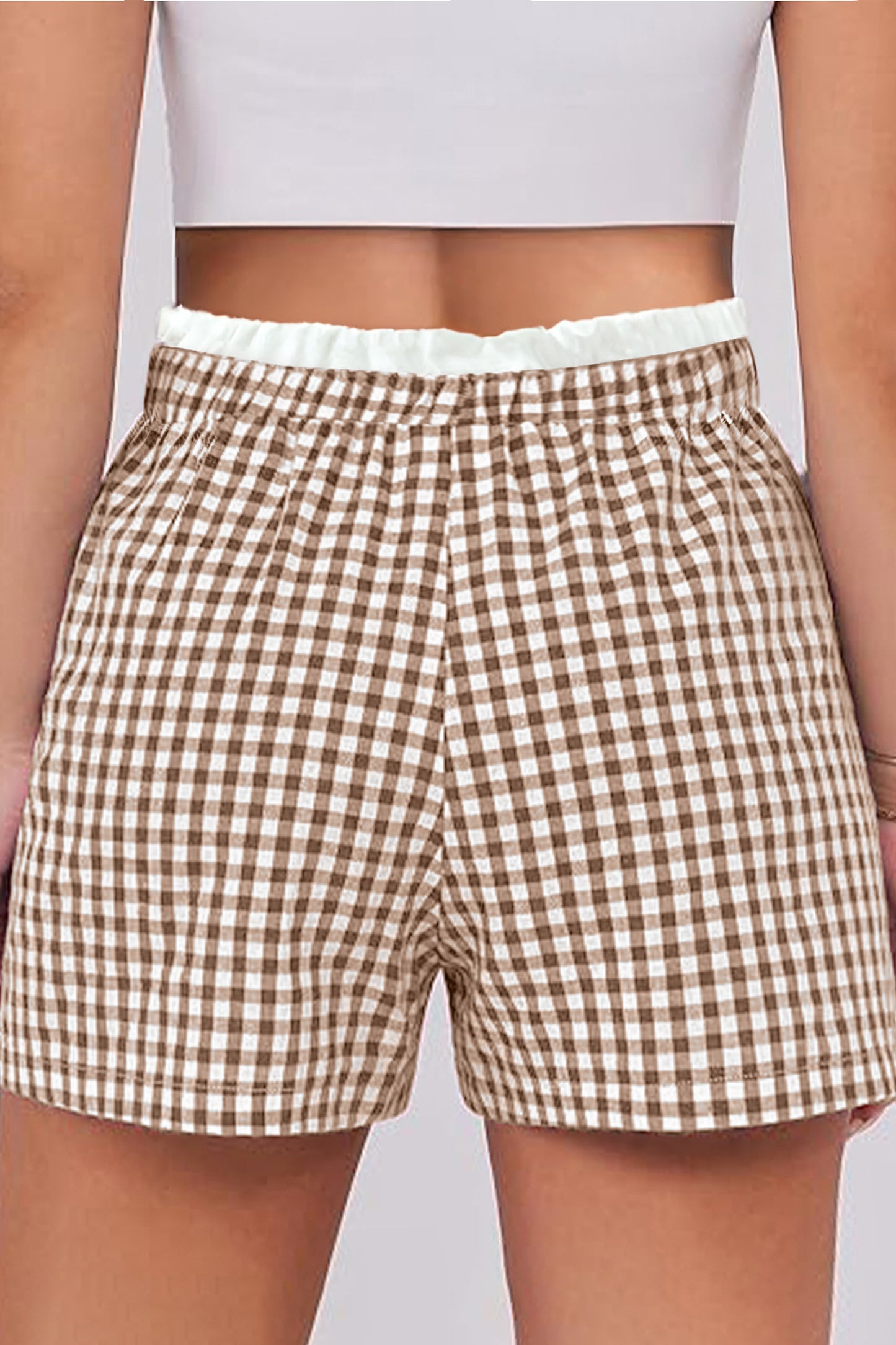 Sky Blue Contrast Trim Plaid Print Plus Size Shorts