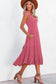 Green Shirred Pleated Square Neck Sleeveless Midi Dress