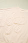 Beige Raw Edge Flower Patch Drop Shoulder Casual Top