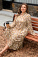 Khaki Abstract Plant Print Loose Plus Size Long Dress