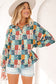 Sky Blue Floral Collared V Neck Roll up Sleeve Shift Blouse