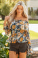 Blue Floral Off Shoulder Bell Sleeve Smocked Peplum Top