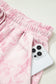 Pink Abstract Print V Neck Loose Tee Drawstring Shorts 2pcs Outfit