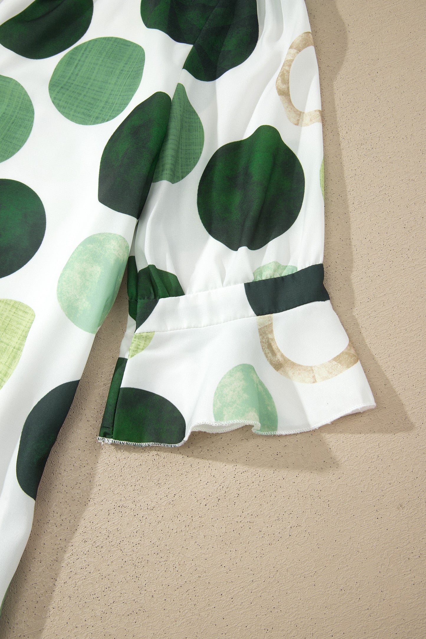 Green Polka Dot Print Flounced Half Sleeve Casual Vacation Style Mini Dress