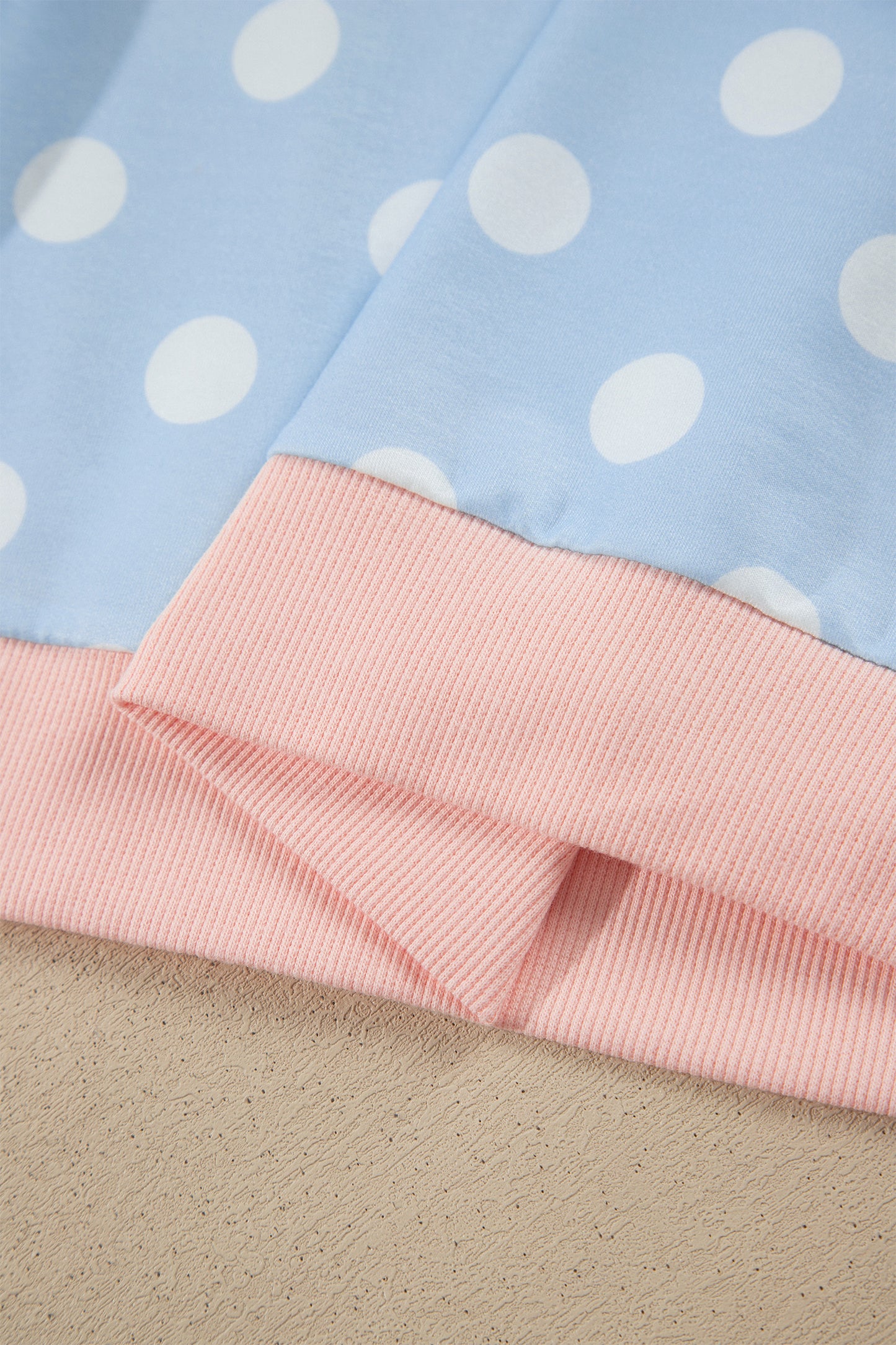 Sky Blue Polka Dot Contrast Trim Long Sleeve Top Drawstring Shift Pants Set