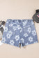Ashleigh Blue Floral Pattern High Waist Raw Hem Plus Size Denim Shorts