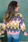 Multicolour Plush Checkered Pattern Button Front Cardigan Sweater