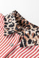 Sky Blue Striped Leopard Print Patchwork Button Up Womens Shirt