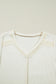 Beige Thermal Knit Lace Ruched Patchwork Long Sleeve V Neck Top