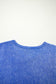 Sky Blue Mineral Wash Raw Seam Lace Sleeve Cotton Tee