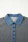 Carbon Grey Denim Color Block Patchwork Shirt Collar Short Sleeve Blouse