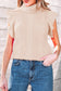 Tomato Red Cable Knit Turtleneck Ruffled Short Sleeve Sweater