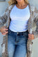 Brown Confetti Dot Checkered Print Open Cardigan with Pockets