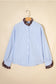 Sky Blue Stripe Ruffled Leopard Patchwork Long Sleeve Button Down Loose Shirt