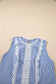 Sky Blue Stripe Lace Patchwork Crew Neck Tank Top