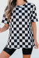 Black Western Fashion Checkerboard Print Side Split T Shirt