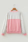 Pink Twisted Rib Trim Striped Round Neck Long Sleeve Top