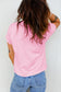 Pink Leopard Bow Embroidered Cotton Round Neck T Shirt