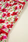 Red Floral Puff Sleeve Tiered Ric Rac Pocketed Mini Dress