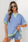 Pink Stripe Contrast Trim Loose Short Sleeve Top