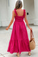 Red Plaid Square Neck Fit-and-flared Vacation Sundress