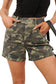 Green Camouflage High Rise Denim Shorts