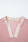 Fushia Plus Size Contrast Frilled Neckline Ruffled Short Sleeve Ribbed Textured Blouse