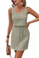 Four Leaf Clover Eyelet Textured Square Neck Drawstring Mini Dress