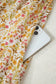 Yellow Floral Print Frilly Trim Smocked Cuff Long Sleeve Loose Shirt Dress